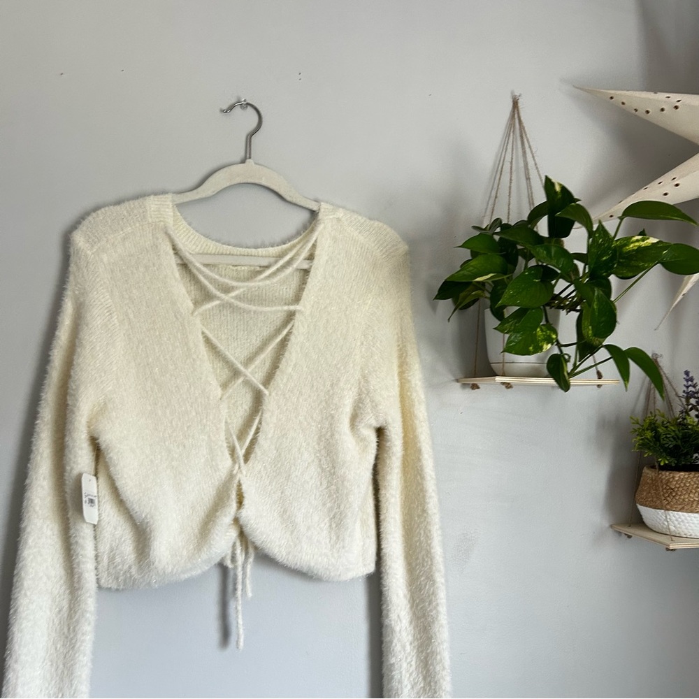 NWT Altard state white sparkly cross back winter sweater size XL extra large
